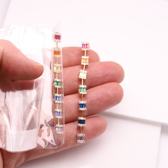 Long Dangle Earrings Sterling Silver Multi color cz - Picture 3 of 9